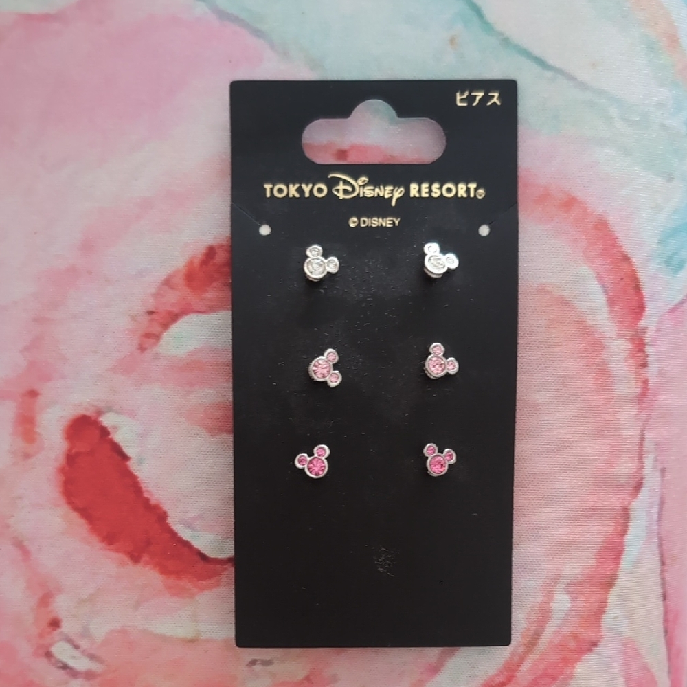 Tokyo Disney Mickey Mouse Set Of 3 Earrings 5mm New